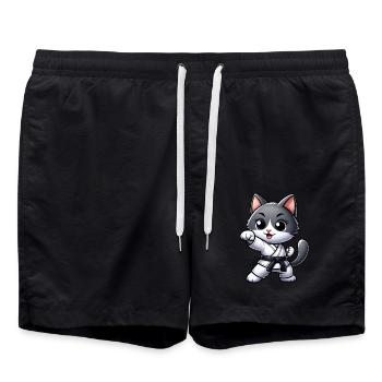 Karate Cat Martial Arts Martial Arts Workout - Swim Trunks - black - Front - AI Model Male 185 light (185cm)
