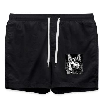 Portrait de chien husky - Short de bain - noir - Devant - AI Model Male 185 light (185cm)