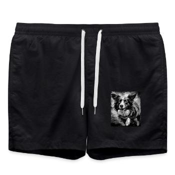 Border Collie Dog Portrait - Swim Trunks - black - Front - AI Model Male 185 light (185cm)