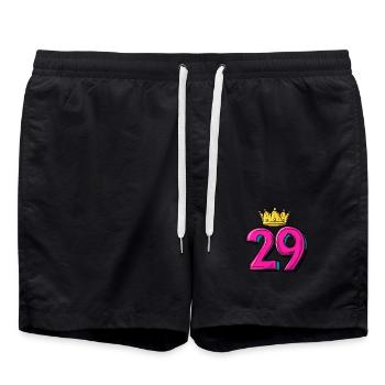 29 Zahl Krone - Badeshorts - Schwarz - Vorne - AI Model Male 185 light (185cm)