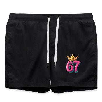 67 Number Krone - Swim Trunks - black - Front - AI Model Male 185 light (185cm)