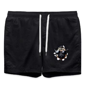 Funny Cute Pug Dog with Sunglasses Wall - Swim Trunks - black - Front - AI Model Male 185 light (185cm)