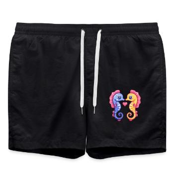 Seepferd Paar Liebe Valentinstag - Badeshorts - Schwarz - Vorne - AI Model Male 185 light (185cm)