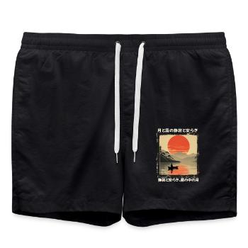 Japan Sea Boat Silence and Peace in the Moonlight - Swim Trunks - black - Front - AI Model Male 185 light (185cm)