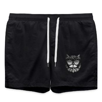 Owl Head Portrait Cool - Swim Trunks - black - Front - AI Model Male 185 light (185cm)