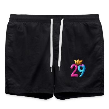 29 Zahl Trikot Krone - Badeshorts - Schwarz - Vorne - AI Model Male 185 light (185cm)