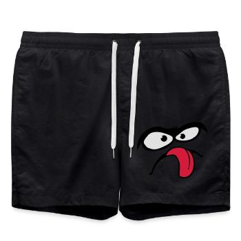 Thick Eyebrows Comic Face Tongue Stick Out - Swim Trunks - black - Front - AI Model Male 185 light (185cm)