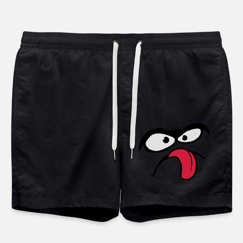 Dicke Augenbrauen Comic Gesicht Zunge Rausstrecken - Badeshorts - Schwarz