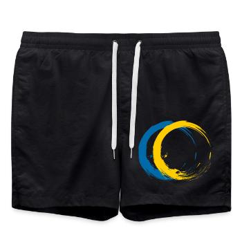 Circle brush flag of Sweden holiday travel - Swim Trunks - black - Front - AI Model Male 185 light (185cm)