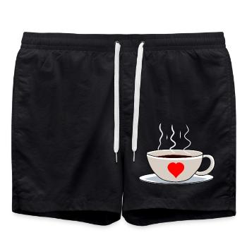 Tasse Herz Frühaufsteher Morgens Kaffee - Badeshorts - Schwarz - Vorne - AI Model Male 185 light (185cm)
