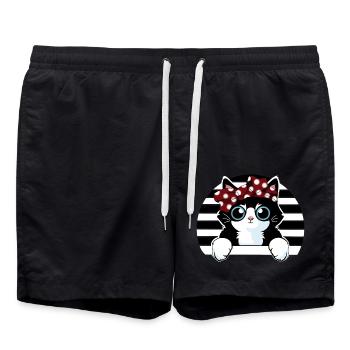 Chat blanc noir avec boucle - Short de bain - noir - Devant - AI Model Male 185 light (185cm)