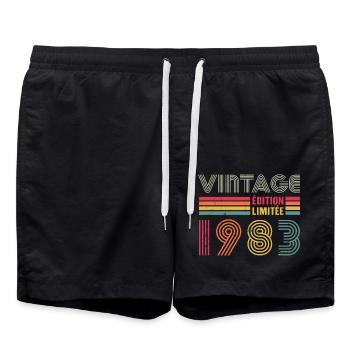 Cadeau Anniversaire Année 1983 Vintage Rétro - Short de bain - noir - Devant - AI Model Male 185 light (185cm)