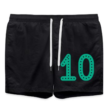 10 YEARS. 10th ANNIVERSARY. ANNIVERSARY 10 YEARS. 10 - Swim Trunks - black - Front - AI Model Male 185 light (185cm)