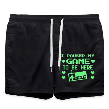 Lustiger Gamer Spruch Gaming I paused my Game - Badeshorts - Schwarz - Vorne - AI Model Male 185 light (185cm)