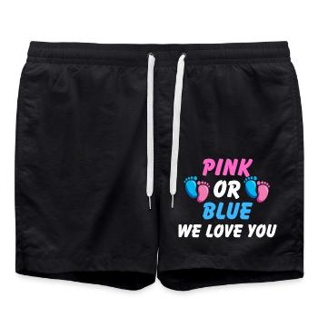 Pink or blue, gender reveal unisex t-shirt - Swim Trunks - black - Front - AI Model Male 185 light (185cm)