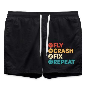 Fly Crash Fix Repeat Drone Pilot RC Flight - Badeshorts - Schwarz - Vorne - AI Model Male 185 light (185cm)