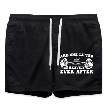 Und danach hob sie kräftig - Gym Fitness - Badeshorts - Schwarz - Vorne - AI Model Male 185 light (185cm)