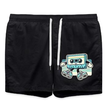 Retro Cassette Tape Cartoon Design - Swim Trunks - black - Front - AI Model Male 185 light (185cm)