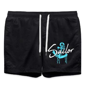 Sailor Anchor Graffiti Drop Sailing Text Saying - Swim Trunks - black - Front - AI Model Male 185 light (185cm)