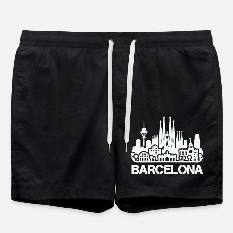 barcelona skyline - Swim Trunks - black
