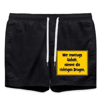 Wer montags lächelt, nimmt die richtigen Drogen. - Badeshorts - Schwarz - Vorne - AI Model Male 185 light (185cm)