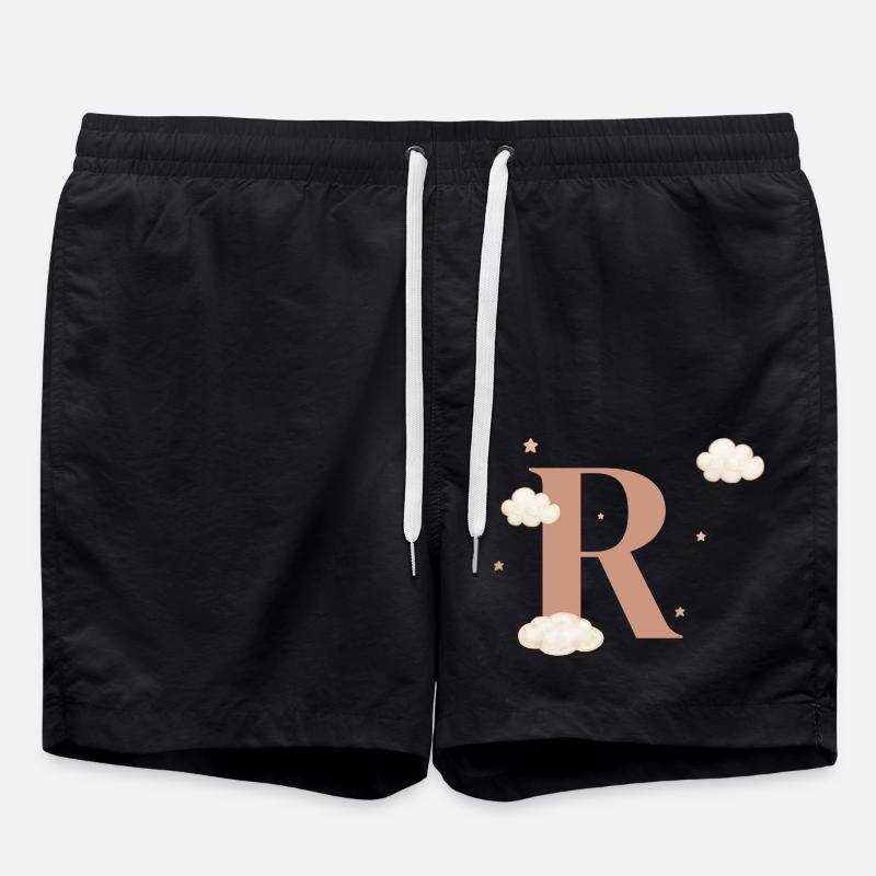 Letter r clouds stars - Swim Trunks - black