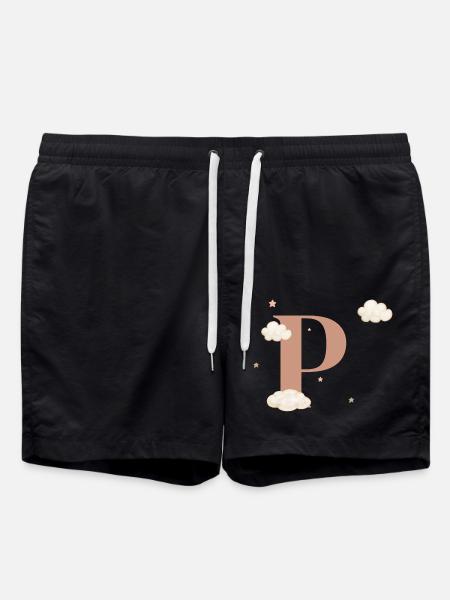 Letter p clouds stars - Swim Trunks - black