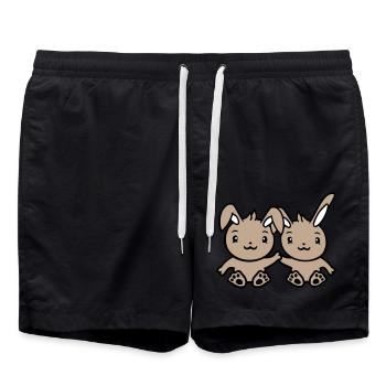 2 Lapins Amis Équipe Équipage Couple Deux Heureux Mignon - Short de bain - noir - Devant - AI Model Male 185 light (185cm)