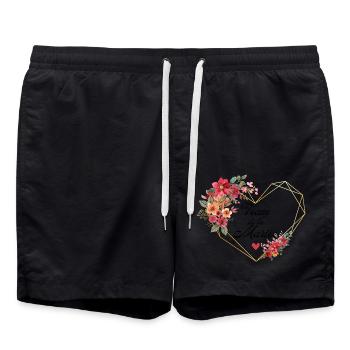 Brautteam Goldenes Herz Blumen - Badeshorts - Schwarz - Vorne - AI Model Male 185 light (185cm)