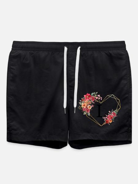 Letter l floral golden heart - Swim Trunks - black