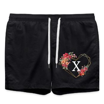 Lettre x cœur doré floral - Short de bain - noir - Devant - AI Model Male 185 light (185cm)