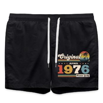 50. Geburtstag Original April Jahrgang 1976 - Badeshorts - Schwarz - Vorne - AI Model Male 185 light (185cm)