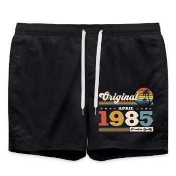 40th Birthday Original April Vintage 1985 - Swim Trunks - black - Front - AI Model Male 185 light (185cm)