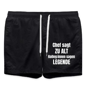 Chef sagt zu alt. Kollegen sagen Legende. - Badeshorts - Schwarz - Vorne - AI Model Male 185 light (185cm)