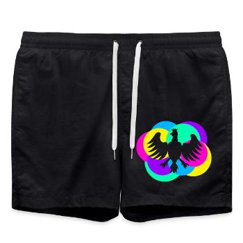 Schützenfest Vogel bunt - Badeshorts - Schwarz - Vorne - AI Model Male 185 light (185cm)