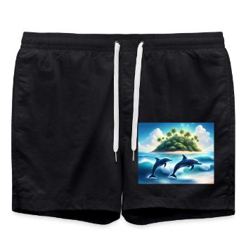 Tanz der Delfine – Tropische Inselträume - Badeshorts - Schwarz - Vorne - AI Model Male 185 light (185cm)