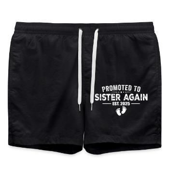 2025 erneut zur Schwester befördert - Badeshorts - Schwarz - Vorne - AI Model Male 185 light (185cm)