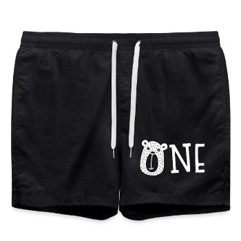Premier anniversaire - Naissance - Joyeux anniversaire - Ours - Short de bain - noir - Devant - AI Model Male 185 light (185cm)
