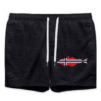 Seelachs Norwegen für Angler die im Fjord angeln - Badeshorts - Schwarz - Vorne - AI Model Male 185 light (185cm)