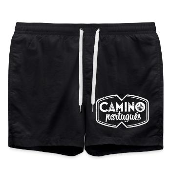 Camino Portugués Pilgrim's Stamp | Santiago - Swim Trunks - black - Front - AI Model Male 185 light (185cm)