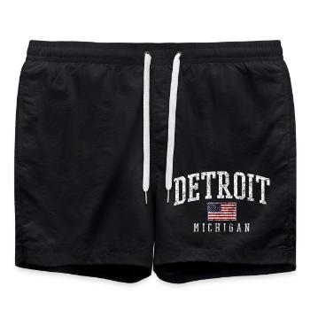 Detroit Flag Michigan Style - Swim Trunks - black - Front - AI Model Male 185 light (185cm)