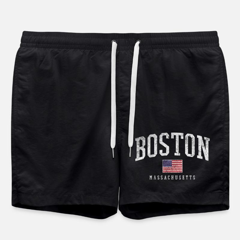 Boston Massachusetts Flag Graphic - Swim Trunks - black