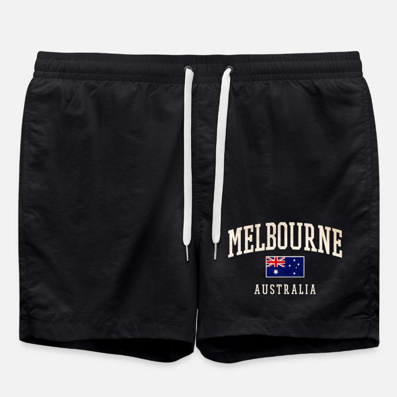 Melbourne Australia Design with Flag - Swim Trunks - black