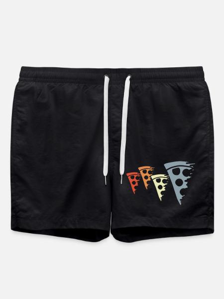 Retro Pizza Sketch - Swim Trunks - black
