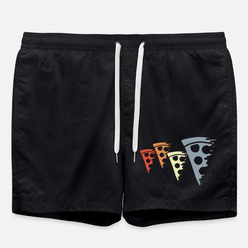 Retro Pizza Sketch - Swim Trunks - black