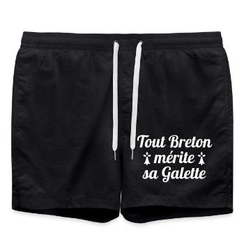 Bretagne, Breton, galette bretonne - Short de bain - noir - Devant - AI Model Male 185 light (185cm)
