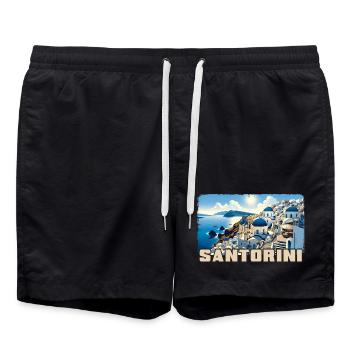 Santorini Greece Ocean Volcano Akrotiri - Swim Trunks - black - Front - AI Model Male 185 light (185cm)