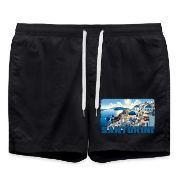 Santorini Greece Ocean Volcano Akrotiri - Swim Trunks - black - Front - AI Model Male 185 light (185cm)