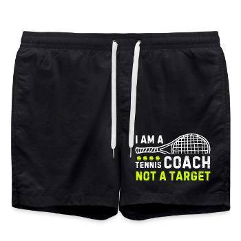 Tennistrainer Zitat mit Schläger-Motiv - Badeshorts - Schwarz - Vorne - AI Model Male 185 light (185cm)
