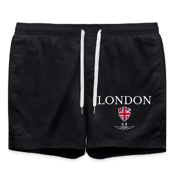 London UK, minimalist sleek design - Swim Trunks - black - Front - AI Model Male 185 light (185cm)